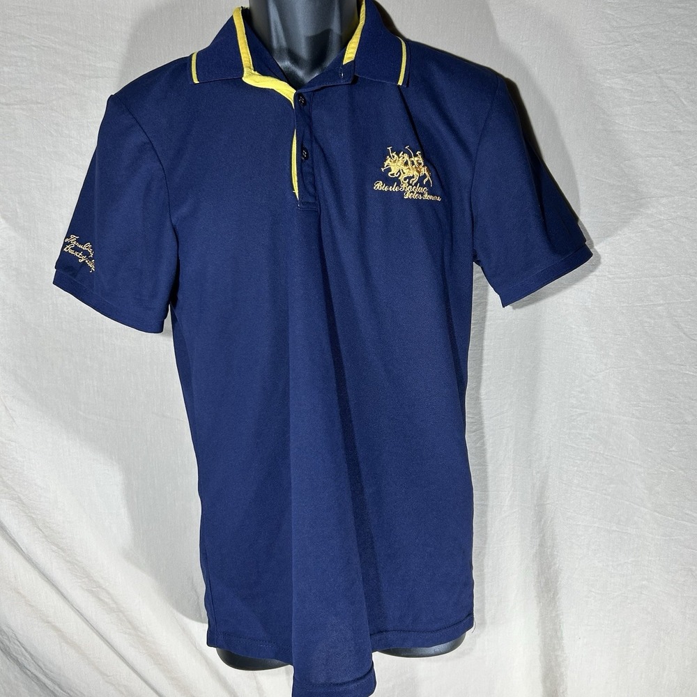 Voguegood Men's Polo Shirt Size XXL Navy Blue Gold Embroidered Triple pony horse